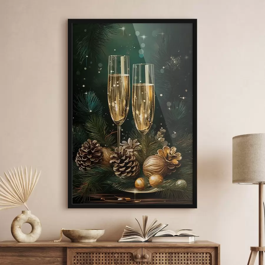 Fototapet Novoroční kompozice, sklenice na šampaňské f46981