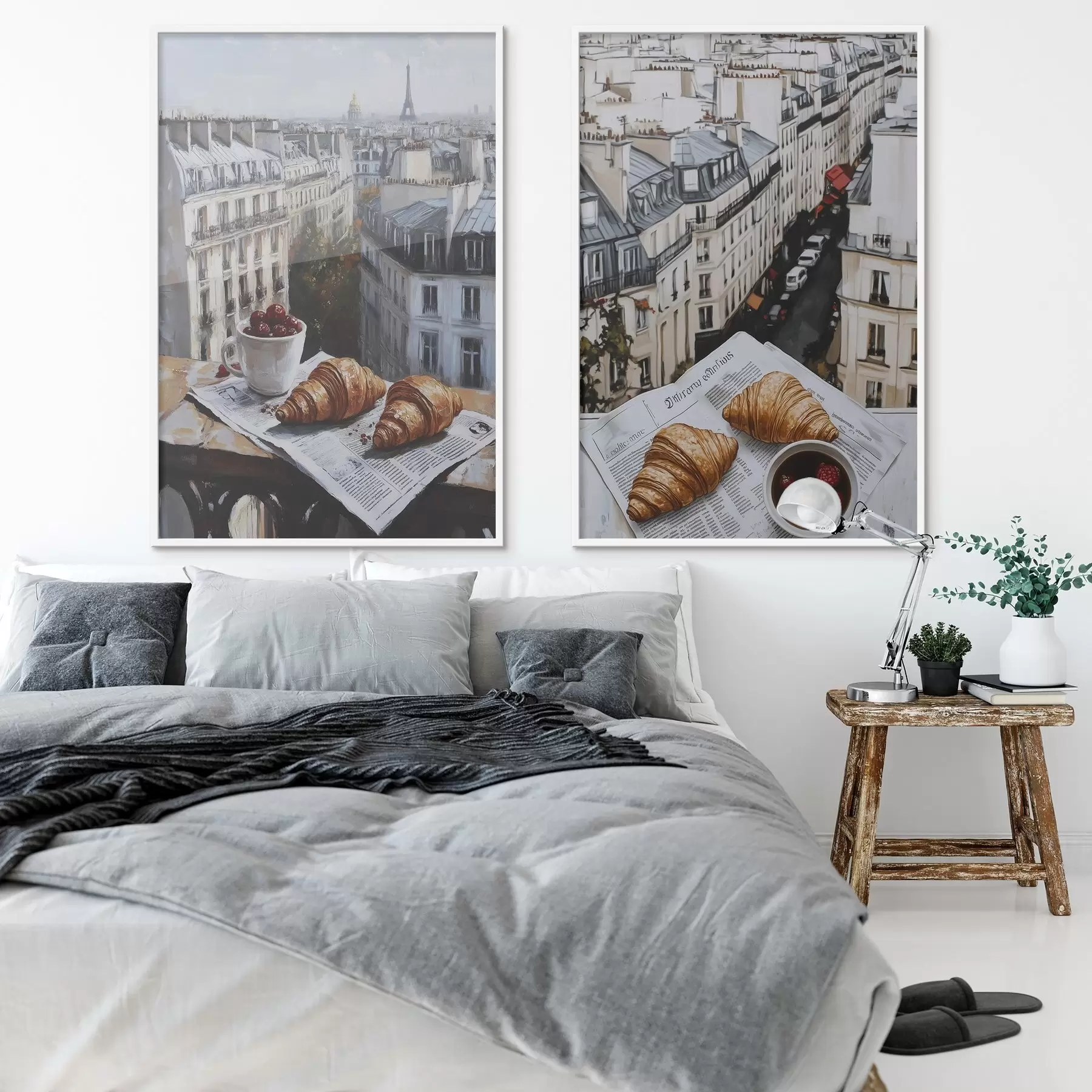 Fototapet Pohled na město na balkoně v Paříži, Eiffelova věž, jahody, káva, deník d00445