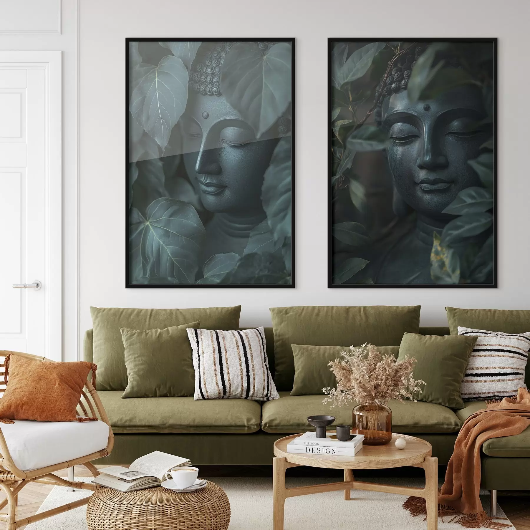 Fototapet Meditativní Buddha v zelených listech, buddhismus, tropický, realismus d00447