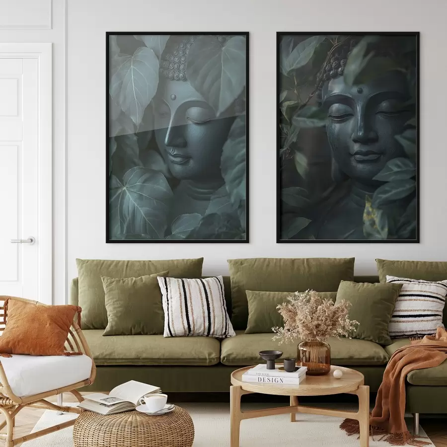 Fototapet Meditativní Buddha v zelených listech, buddhismus, tropický, realismus d00447