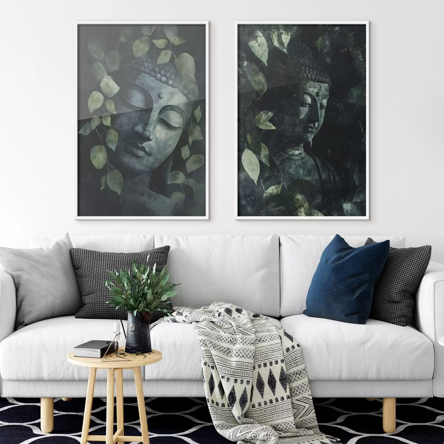 Fototapet Zelený Buddha v tropickém listí, akvarel d00451