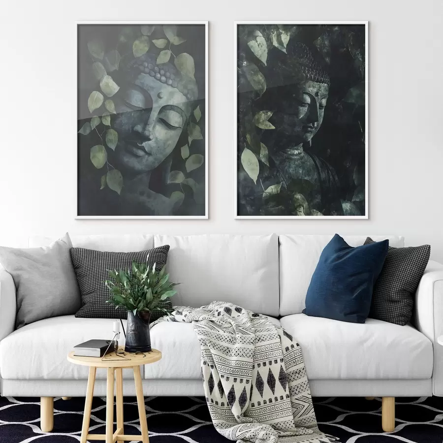 Fototapet Zelený Buddha v tropickém listí, akvarel d00451