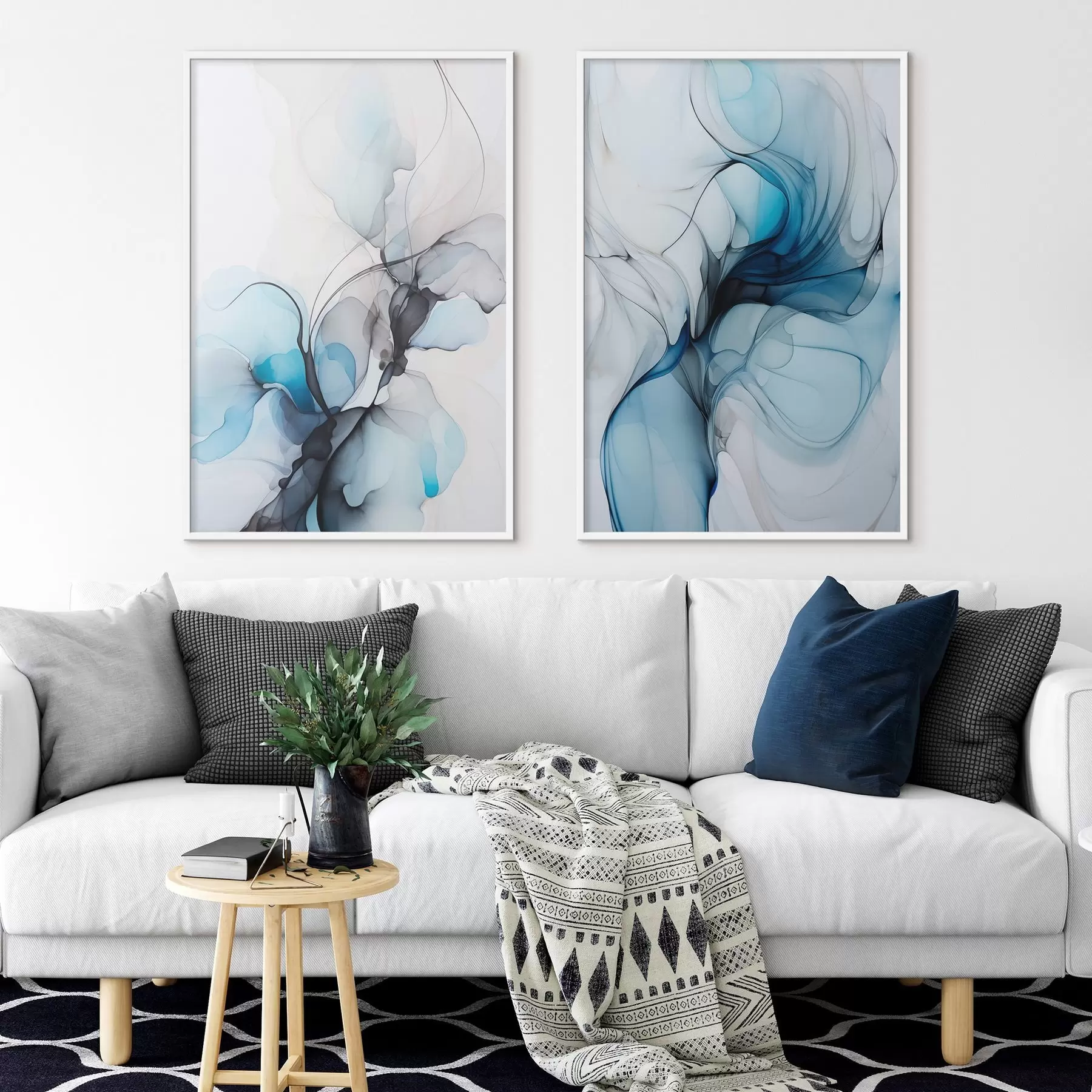 Fototapet Abstraktní kompozice s plynulými liniemi a průsvitnými okvětními lístky v odstínech modré, bílé a béžové, imitace lihového inkoustu d00523