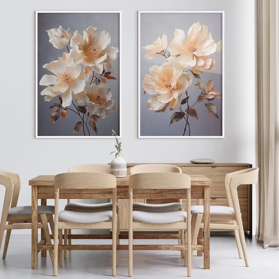 Fototapet Texturované květy s oranžovými pestíky a oranžovými listy na šedém pozadí, měkké světlo, elegantní, detailní, realistické d00525