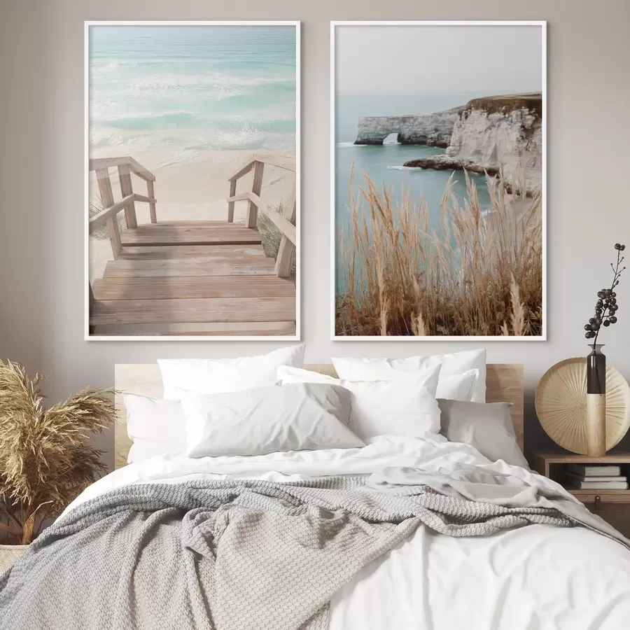 Fototapet Pobřežní útesy a suchá tráva u tyrkysového moře d00875