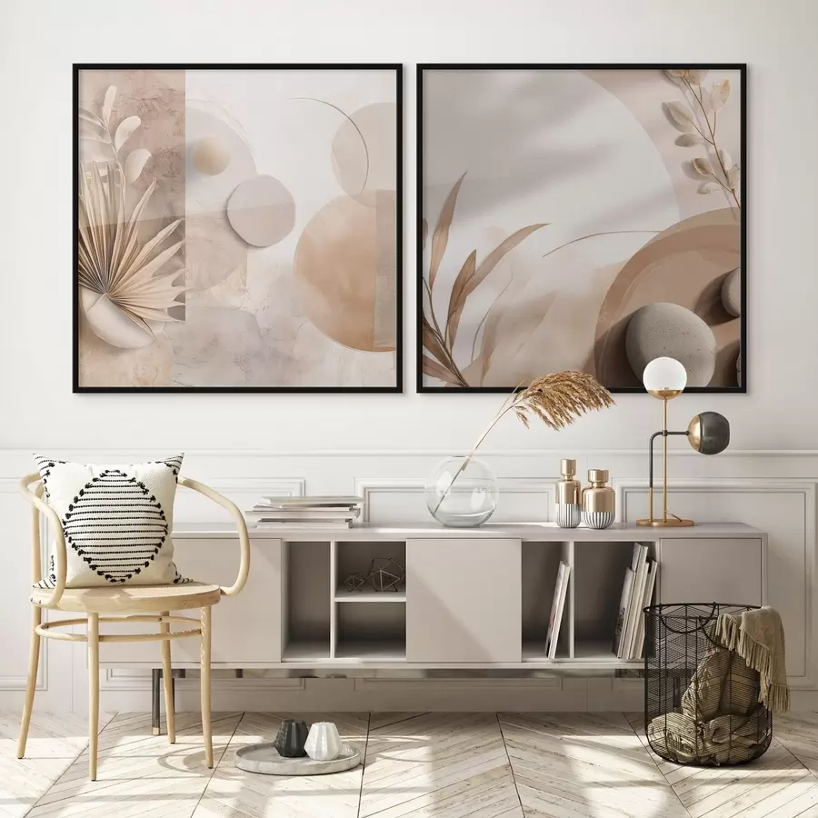 Fototapet Dvě plátna se zaschlými listy a strukturovanými tvary d00893