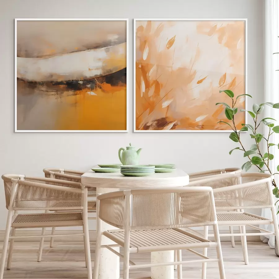 Fototapet Abstraktní diptych v olejovém stylu se žlutooranžovými a černými tóny d00897