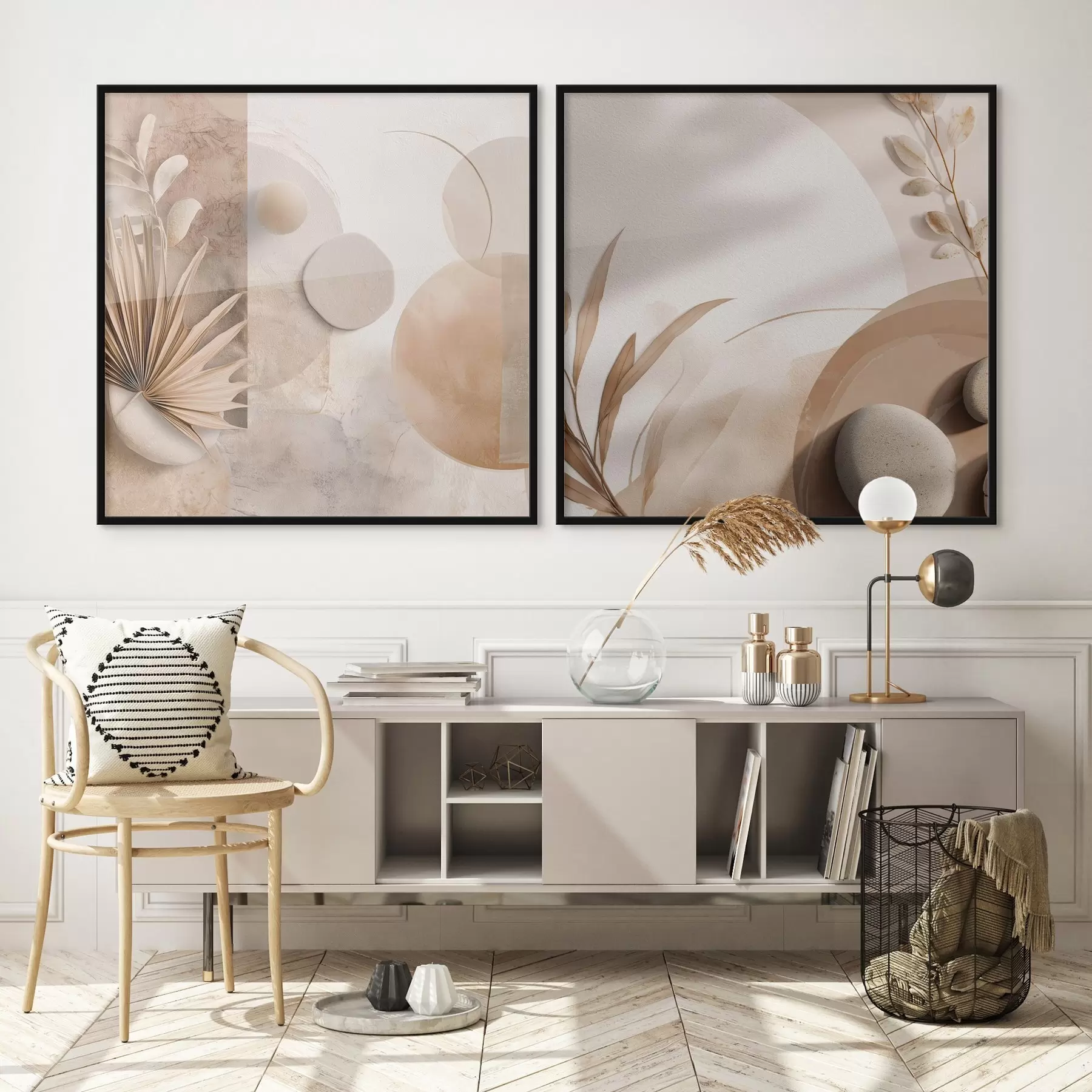 Fototapet Dvě plátna se zaschlými listy a strukturovanými tvary d00893