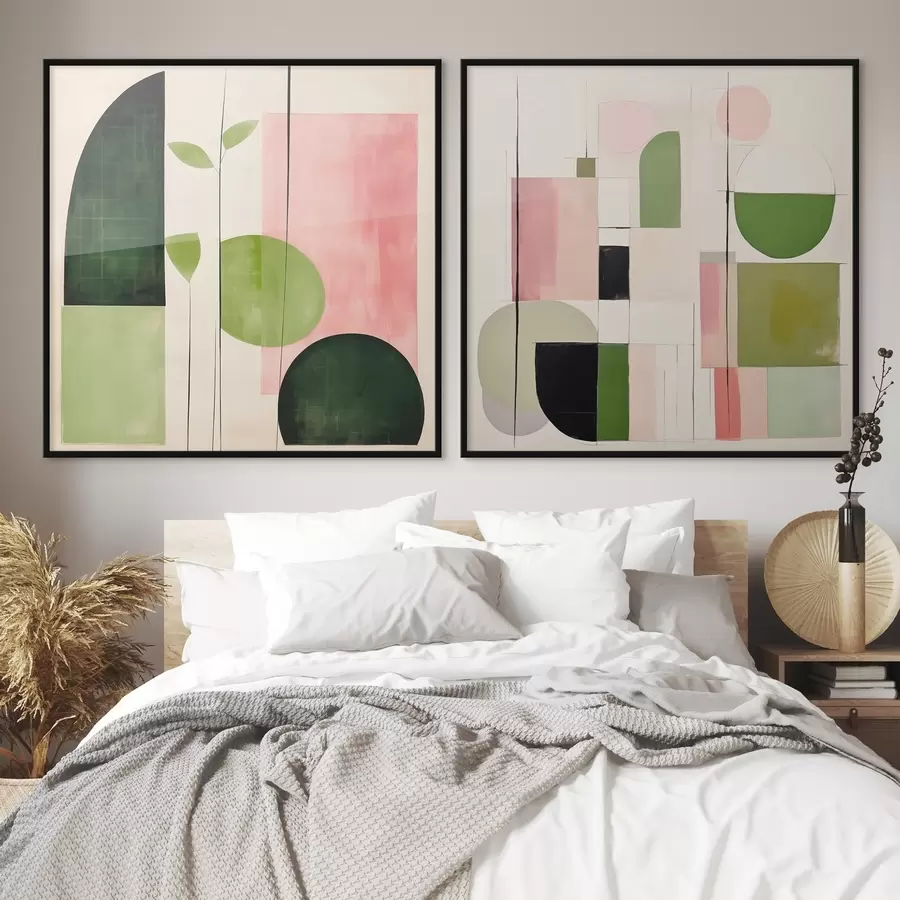 Fototapet Minimalistický diptych se stylizovanou flórou a geometrií d00894