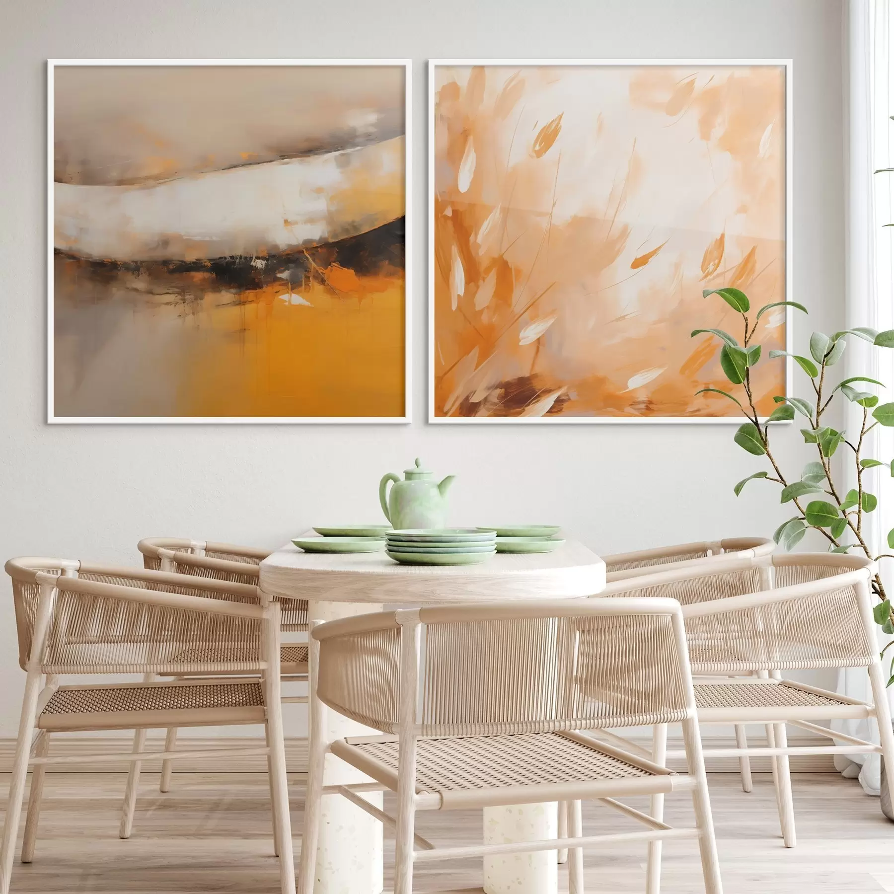 Fototapet Abstraktní diptych v olejovém stylu se žlutooranžovými a černými tóny d00897