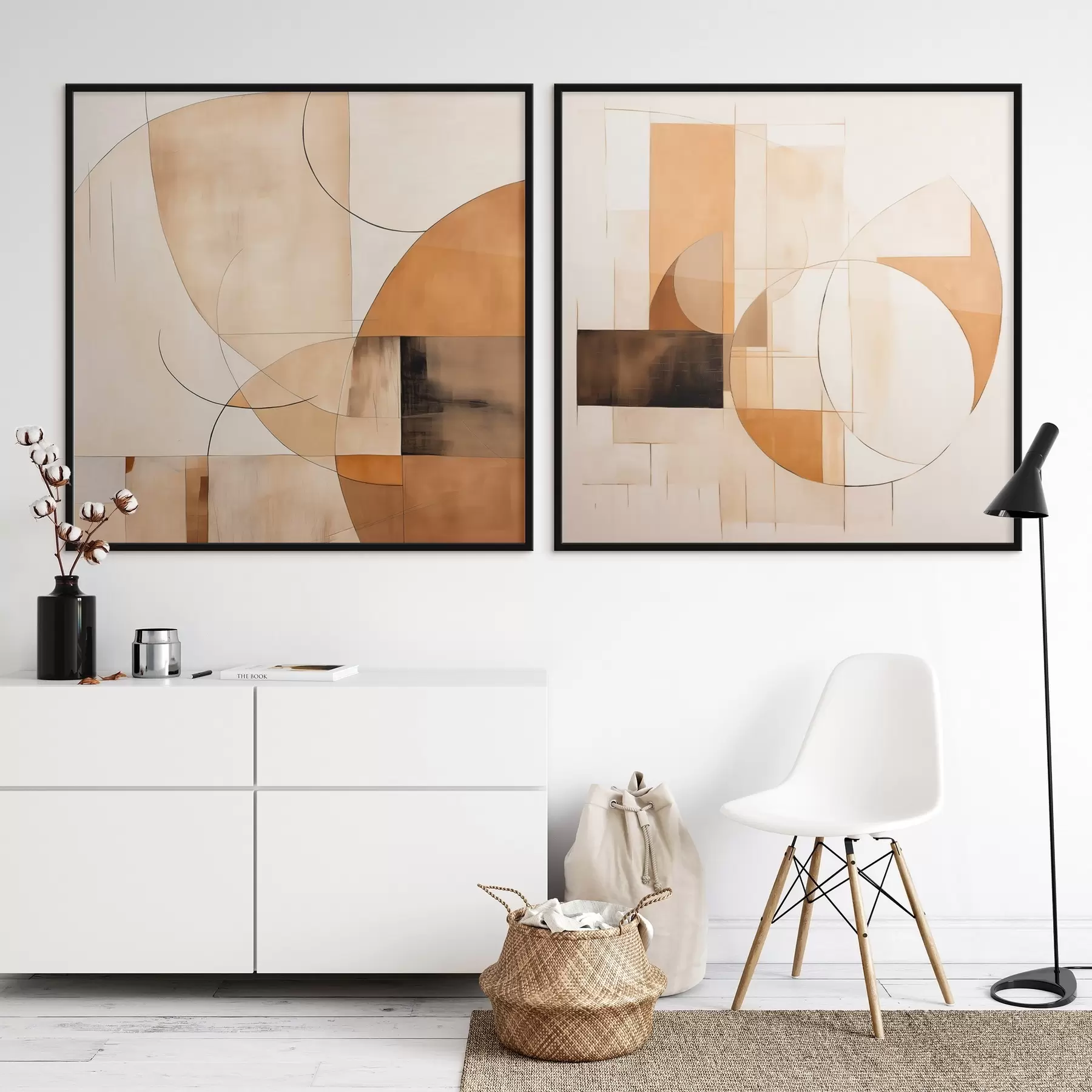 Fototapet Moderní abstrakce s kruhy a čarami v barvách kávy s mlékem d00898