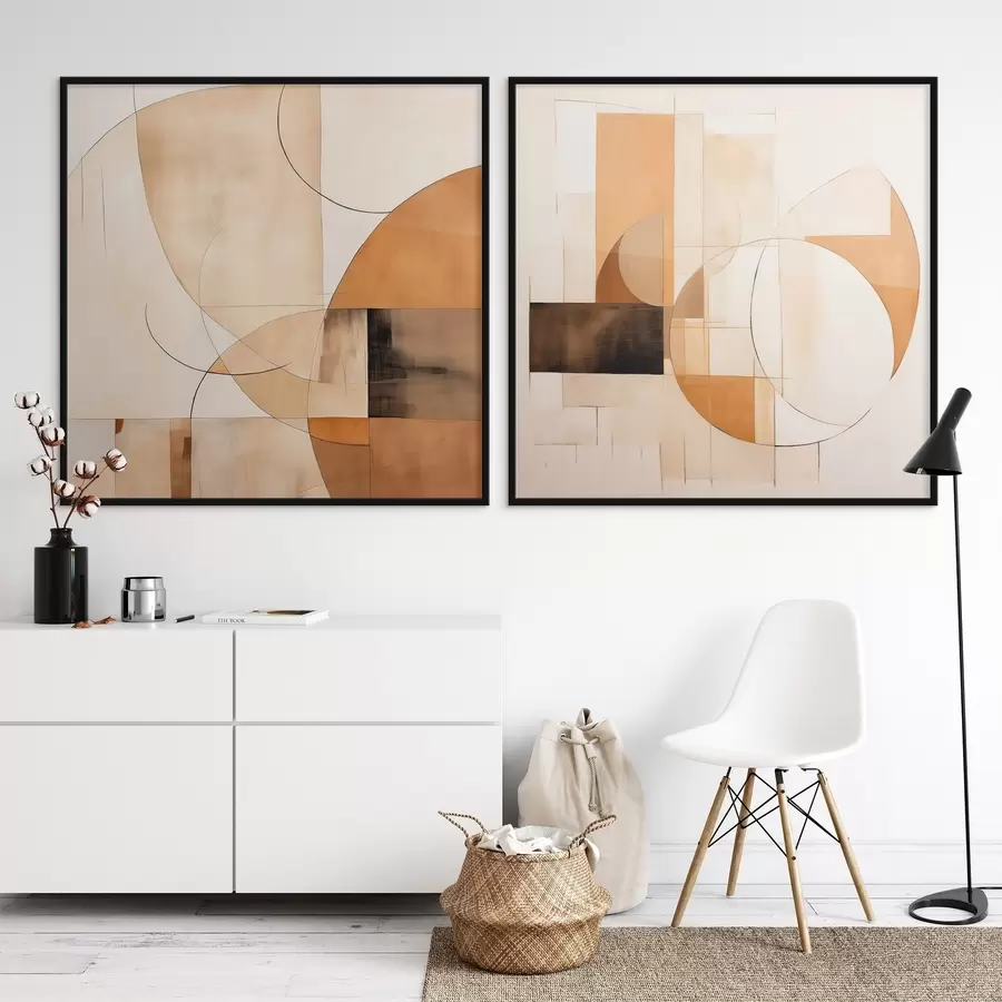 Fototapet Moderní abstrakce s kruhy a čarami v barvách kávy s mlékem d00898