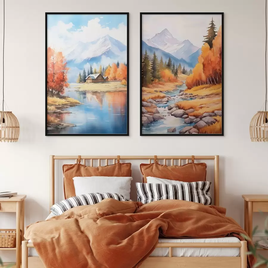 Fototapet Podzimní horská krajina s jezerem a řekou d00929