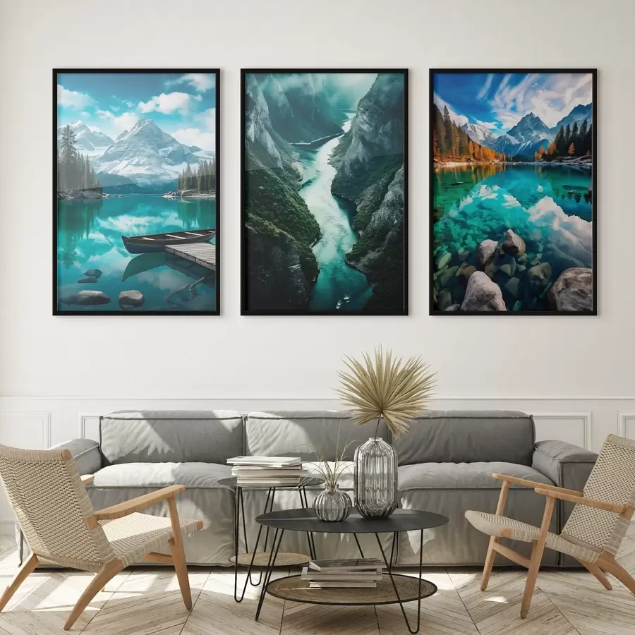 Fototapet Alpská jezera a výhledy na fjordy v chladných modrozelených tónech d00961