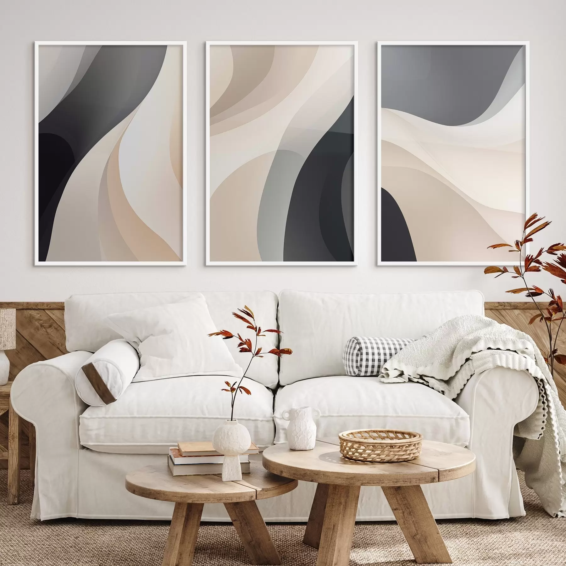 Fototapet Minimální plynulé křivky v krémové, šedohnědé a černé barvě d00962