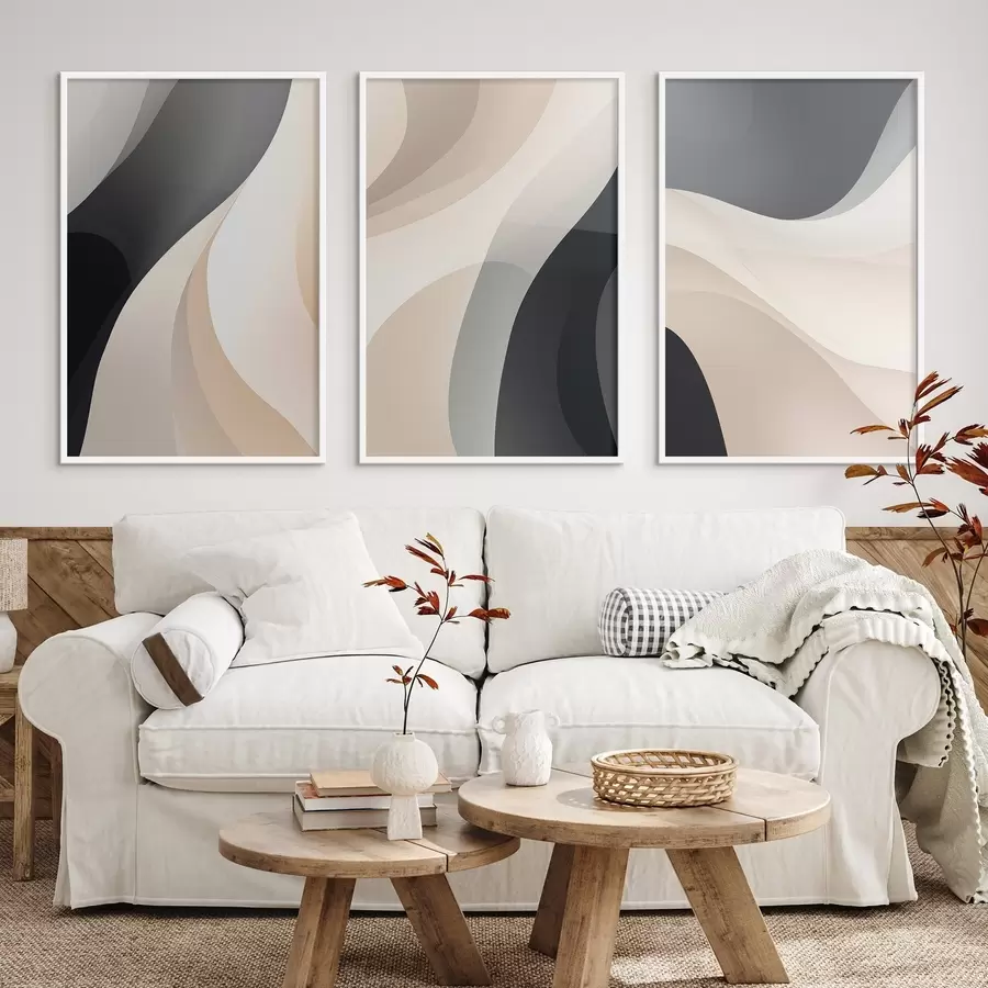Fototapet Minimální plynulé křivky v krémové, šedohnědé a černé barvě d00962