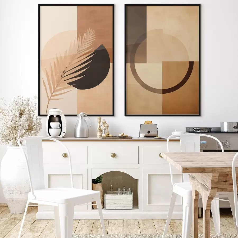 Fototapet Terakota a béžová geometrie s motivem palmových listů d00968