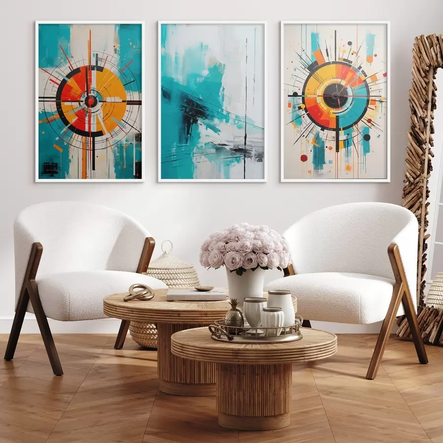 Fototapet Radiální abstraktní vzor s modrozelenými a oranžovými výbuchy d00973