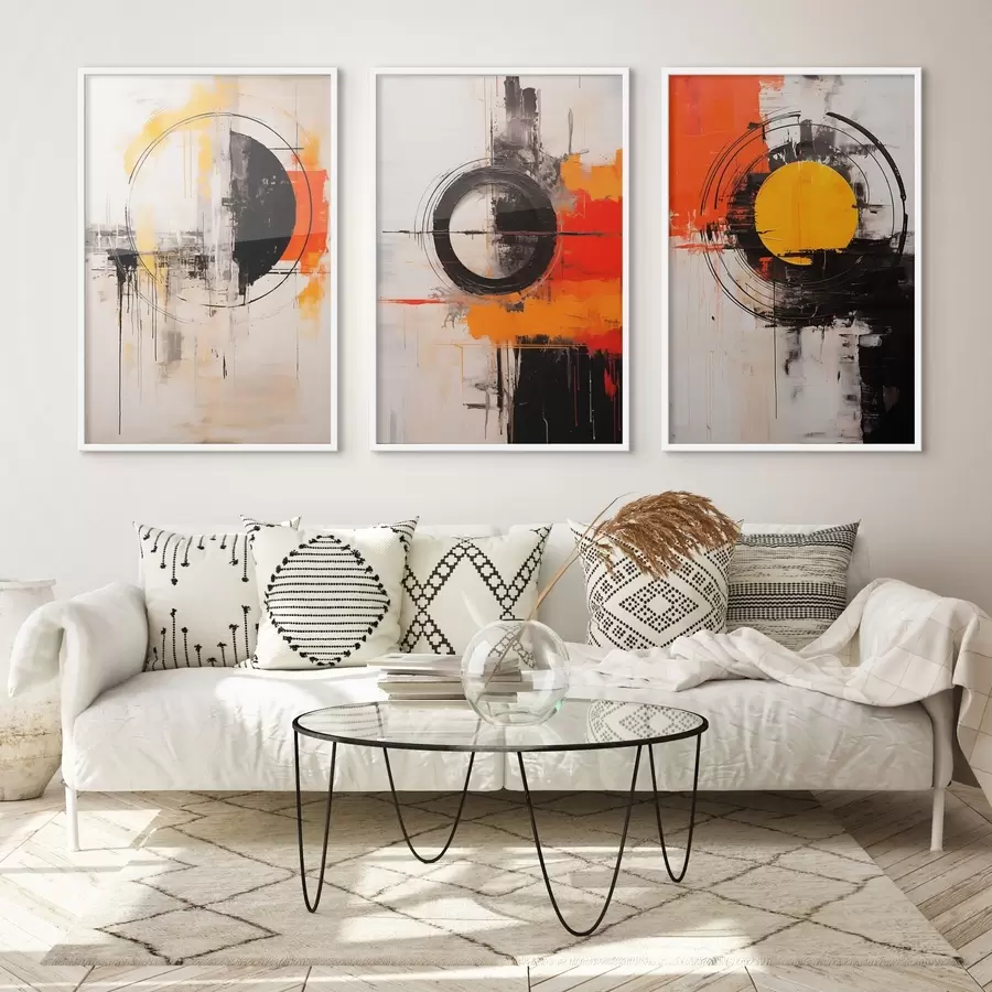 Fototapet Texturované kruhy a výrazné tahy v černé, okrové a oranžové barvě d00974