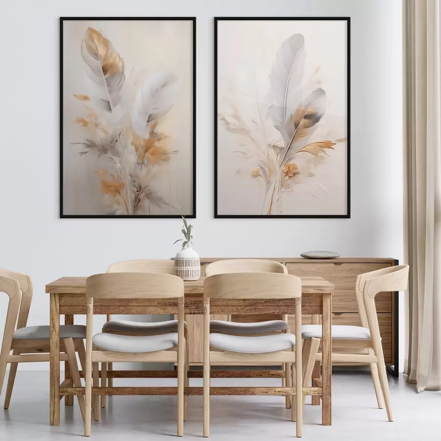 Fototapet Abstraktní peří, obklopené béžovými a hnědými chmýřími, měkké a jemné, na světle béžovém pozadí d01016