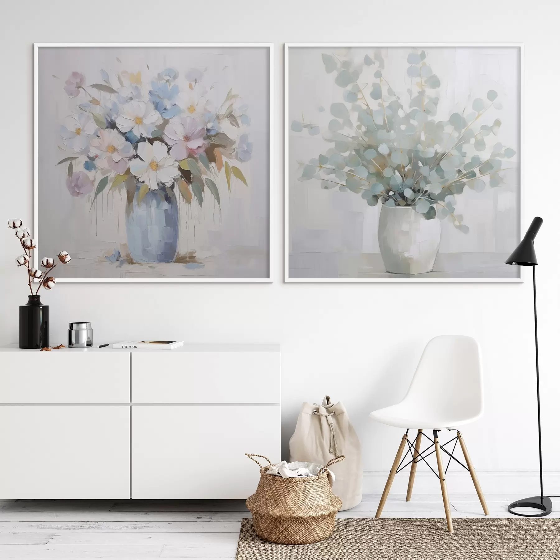 Fototapet Květiny a eukalyptus imitace malba d01017