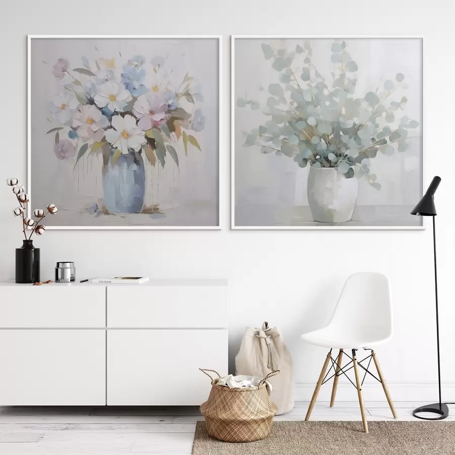 Fototapet Květiny a eukalyptus imitace malba d01017