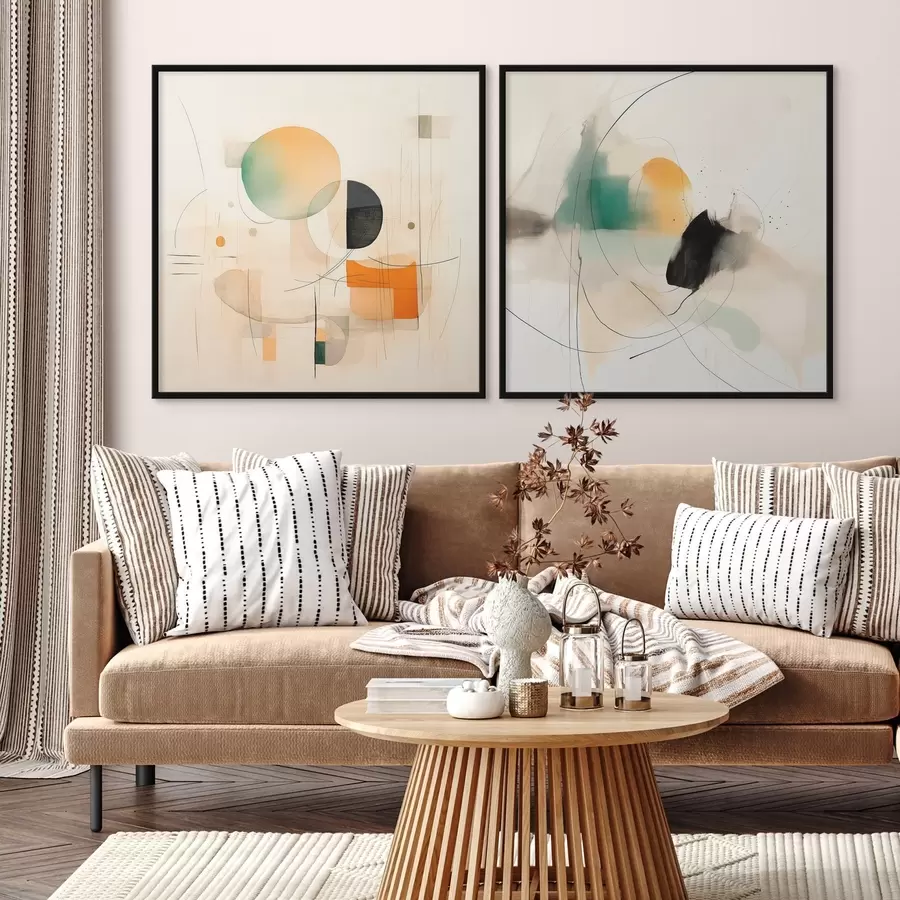 Fototapet Abstraktní diptych s kruhovými tvary a dynamickými liniemi d00981