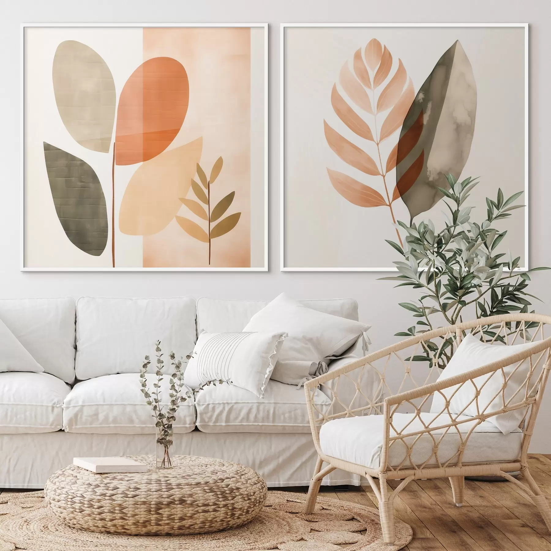 Fototapet Diptych s botanickými motivy v pastelových barvách d00983