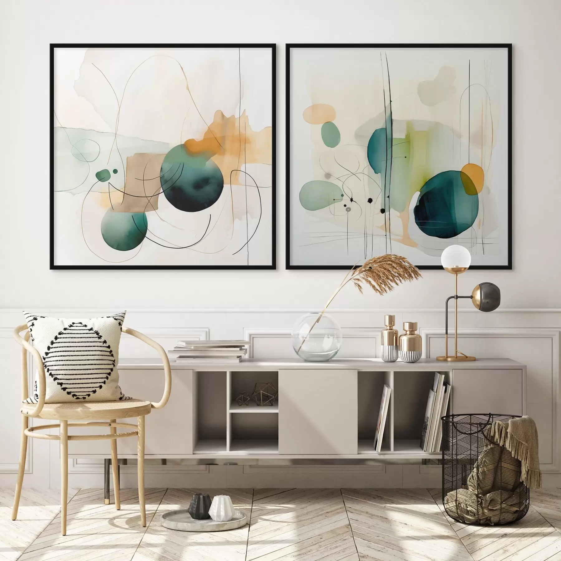 Fototapet Dvoudílná abstraktní kompozice s jemnými barevnými skvrnami d00985