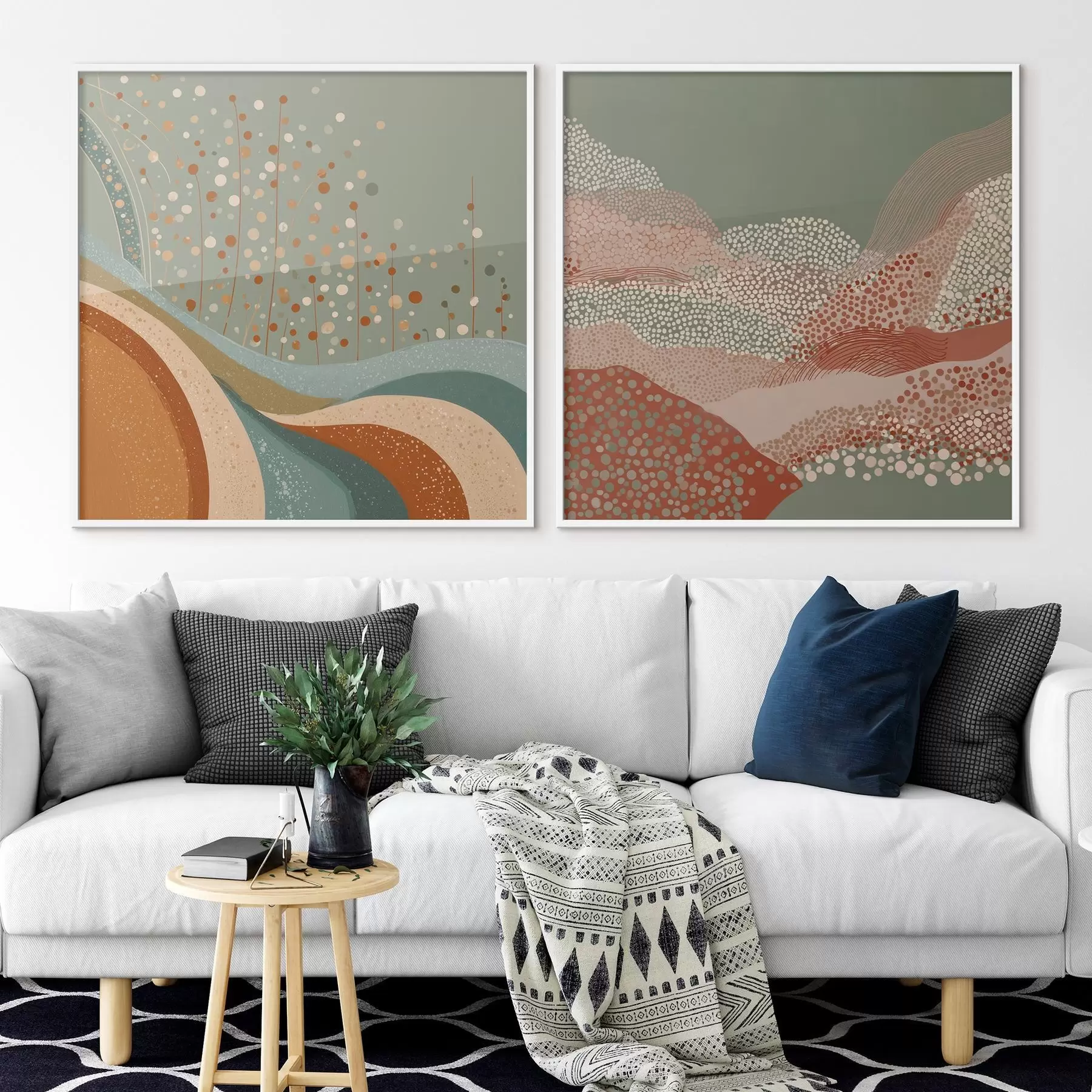 Fototapet Dvoudílná abstraktní krajina s tečkovanými a vlnitými prvky d00987
