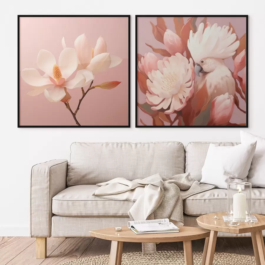 Fototapet Květinová kompozice s ptákem v uměleckém ilustračním stylu d00994