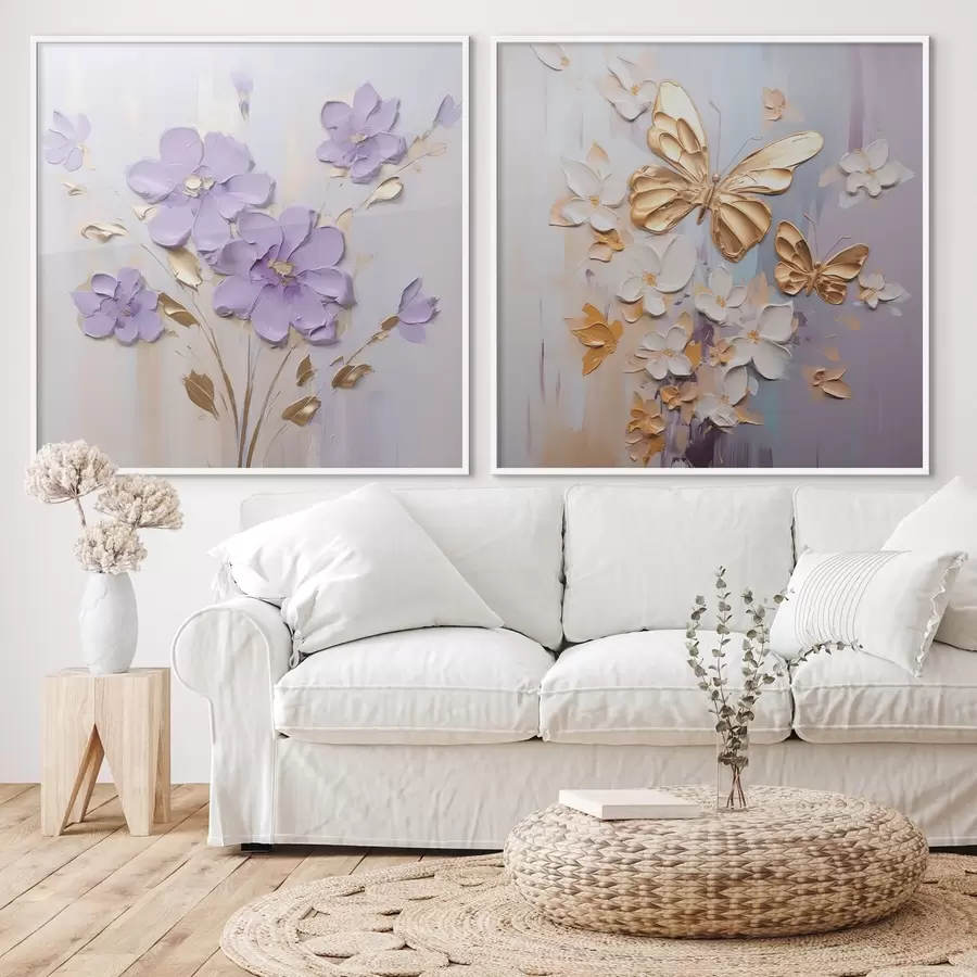 Fototapet Imitace malby motýlů a květin d01046