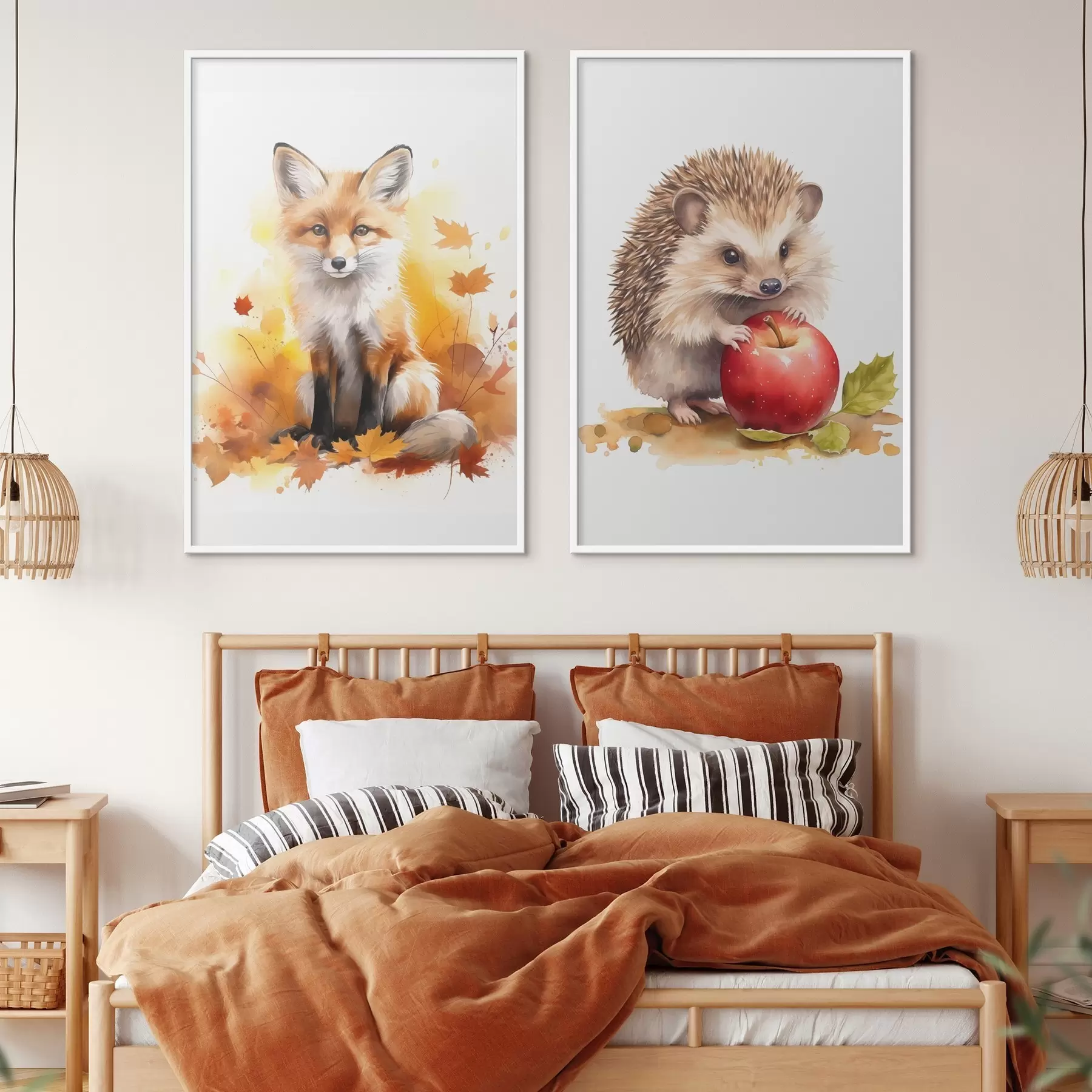 Fototapet Liška a ježek, imitace akvarelu d01050