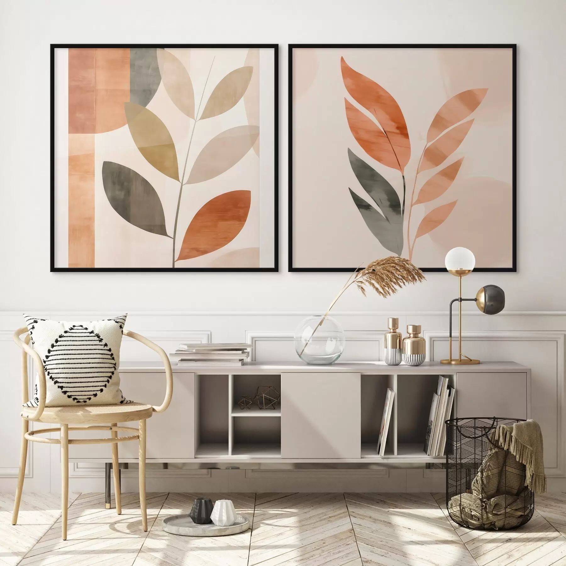 Fototapet Stylizované zobrazení rostlin v klidné barevné škále d00984