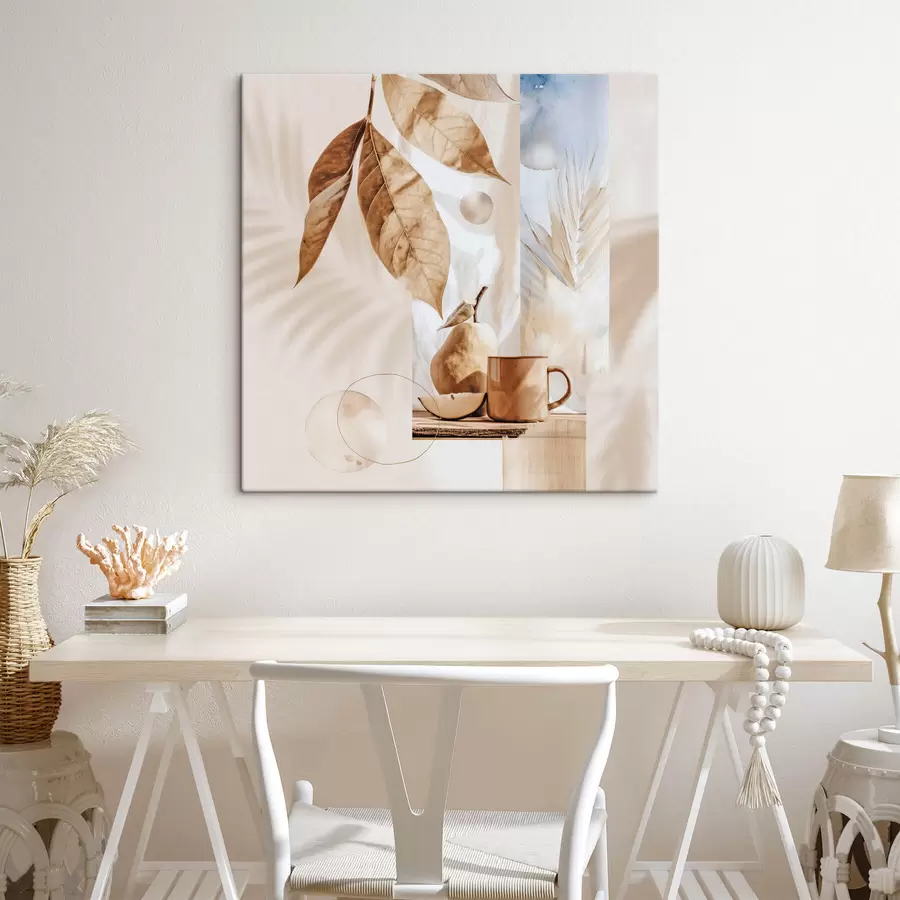 Obraz Abstrakt s listy, hruškou a šálkem Č. s47047