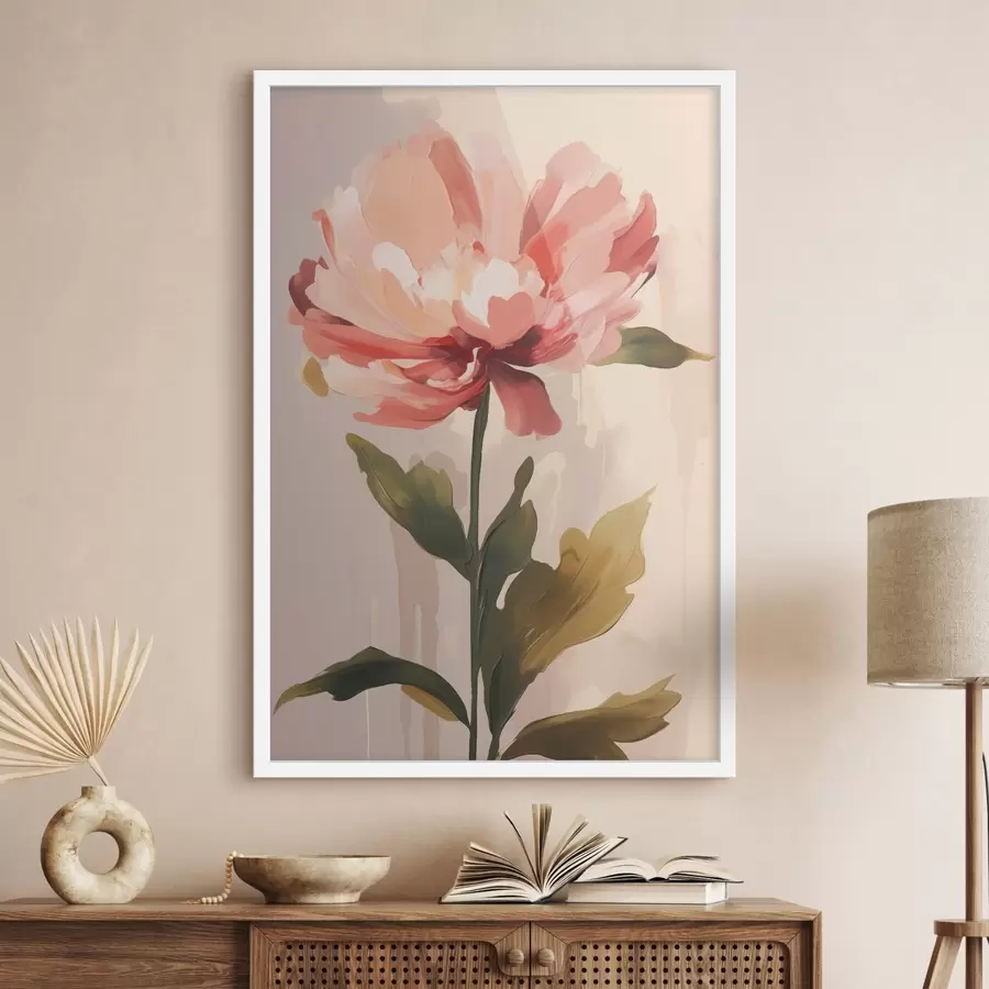 Fototapet Pivoňka s korálově růžovými okvětními lístky v moderním uměleckém stylu ilustrace f46948