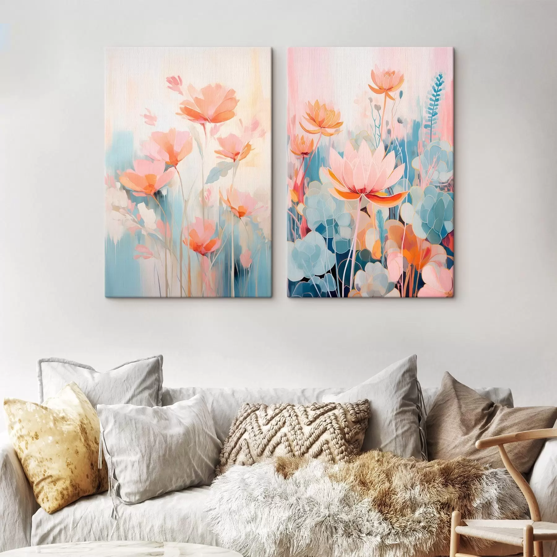 Obraz Akvarelová harmonie květin v růžovo-modré paletě Č. m01084