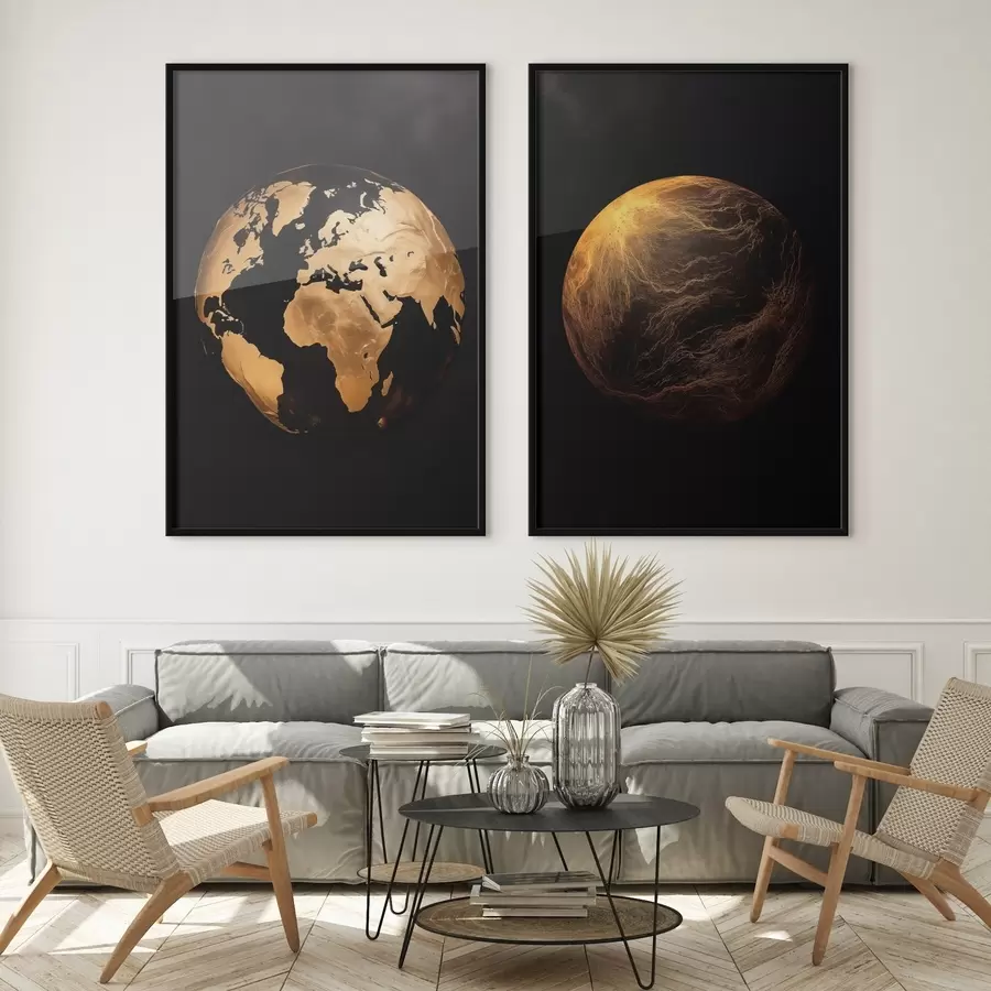 Fototapet Texturovaný abstraktní zeměkoule a planeta na černém pozadí, moderní minimalistické umění d00827