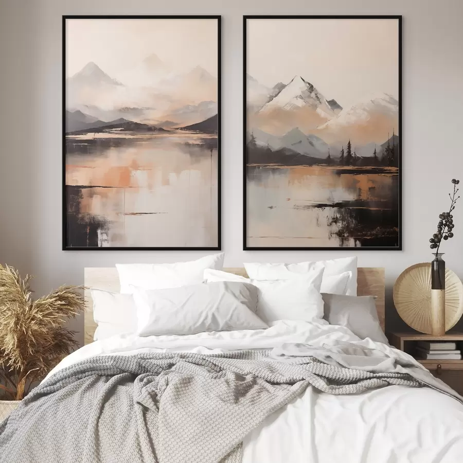 Fototapet Krajinářský obraz s texturou napodobující hory a jezero d00831