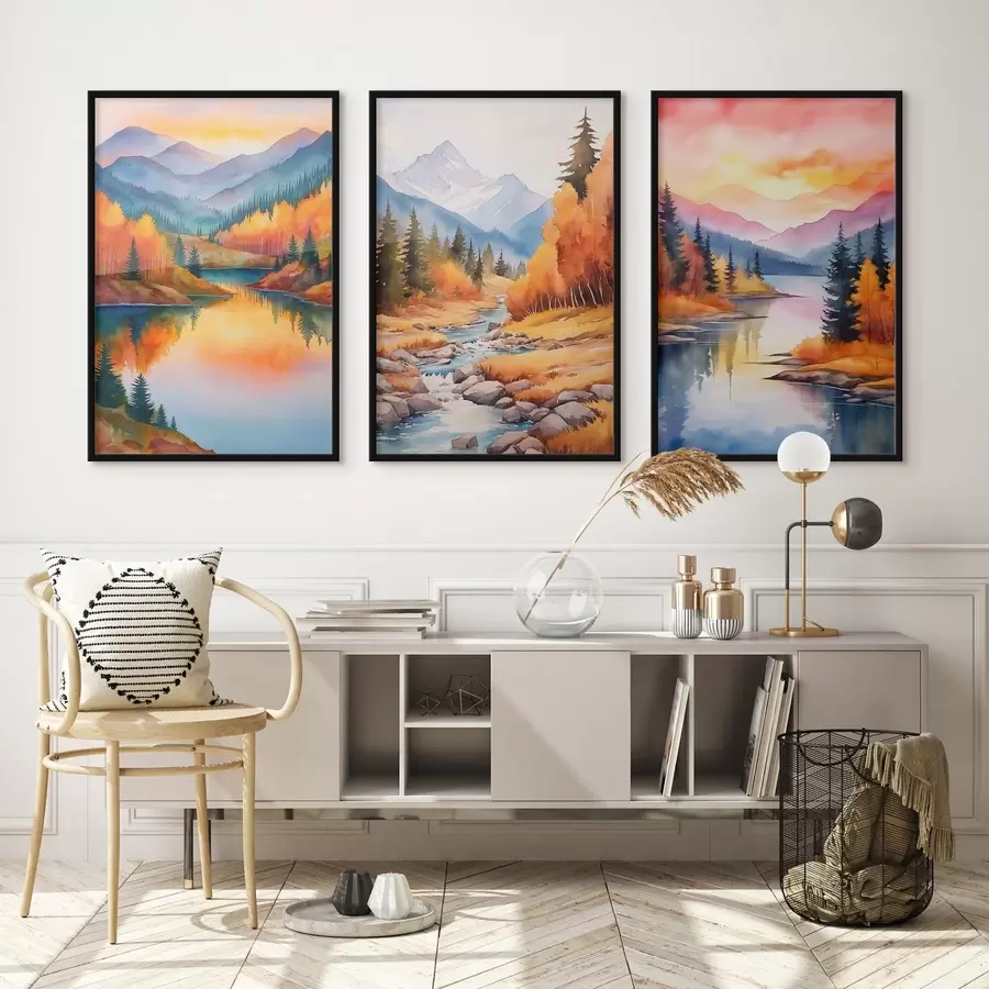 Fototapet Podzimní horská krajina v teplých odstínech západu slunce d00930