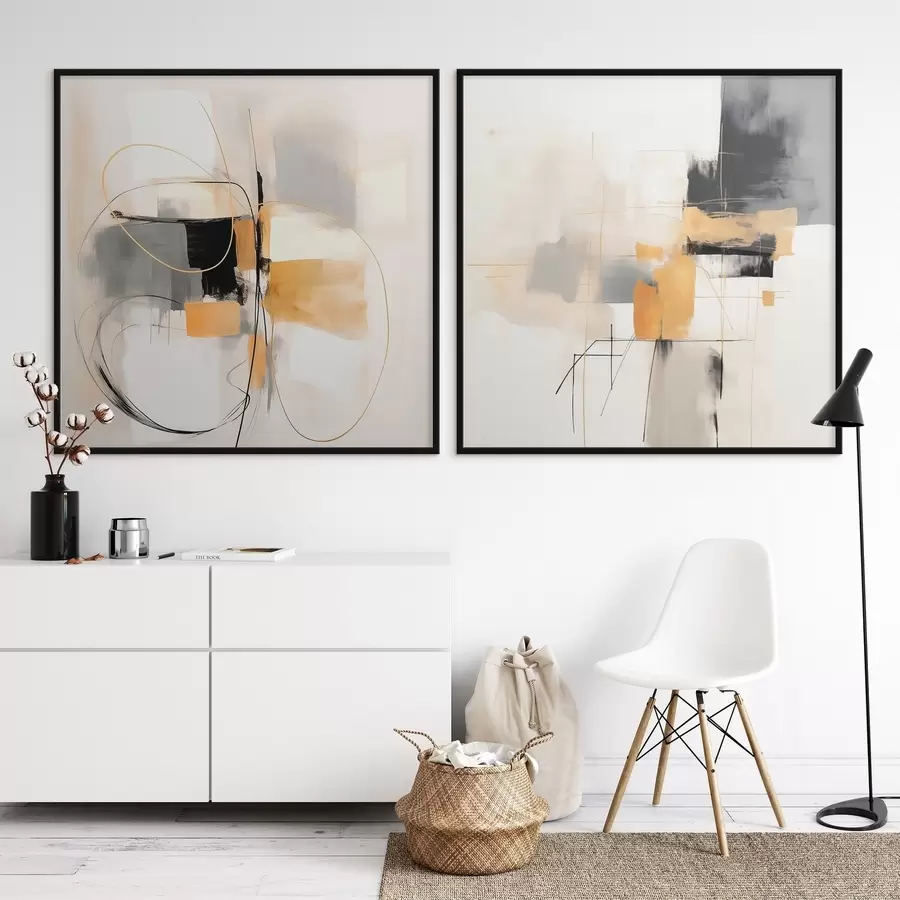 Fototapet Abstraktní geometrie, okrová, šedá a černá d00899