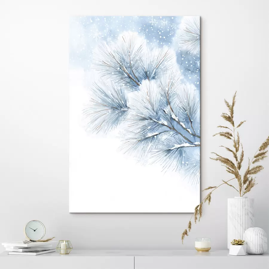 Obraz zasněžená borovicová větev v akvarelovém stylu Č. s47114