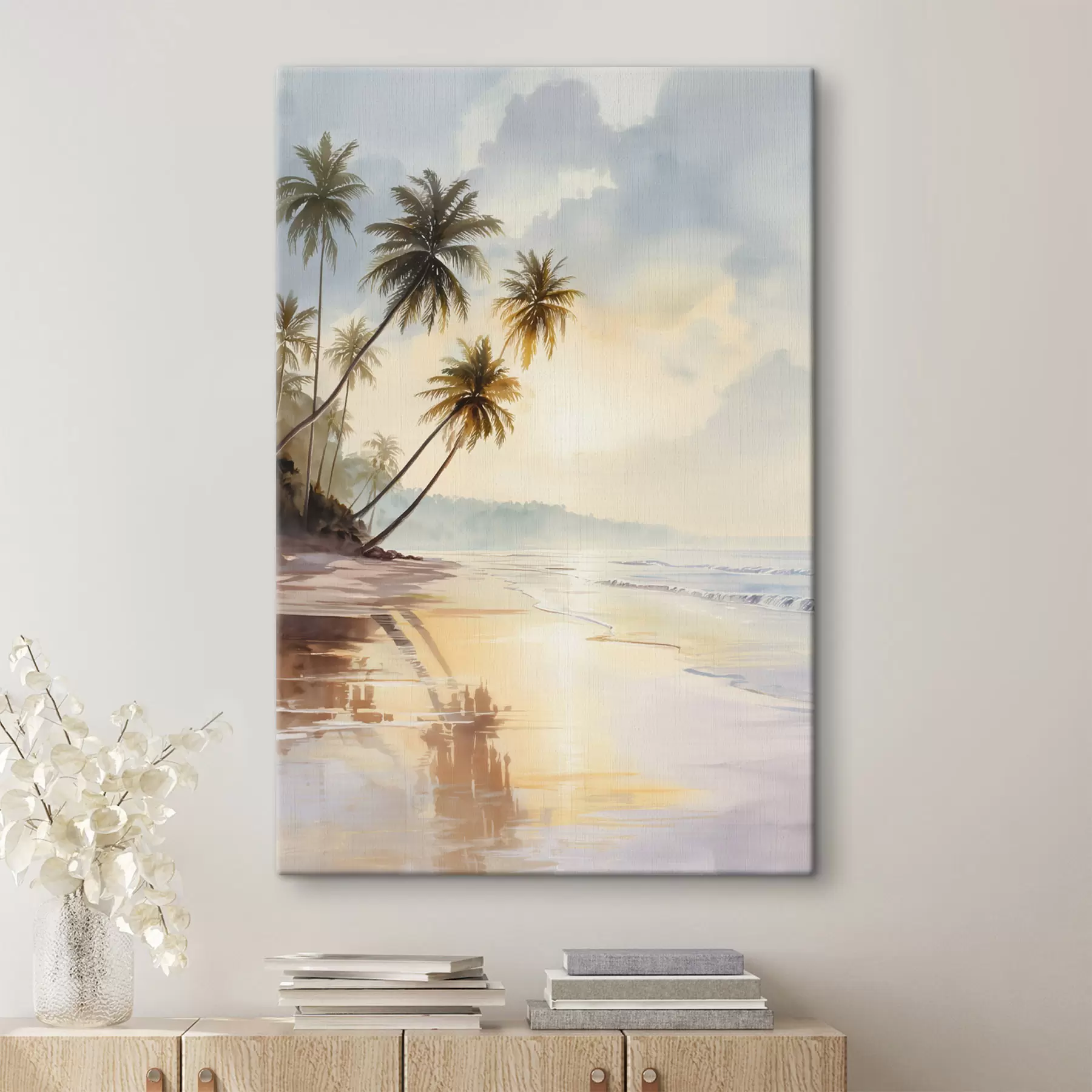 Obraz západ slunce na pláži na ostrově v akvarelovém stylu Č. s47136