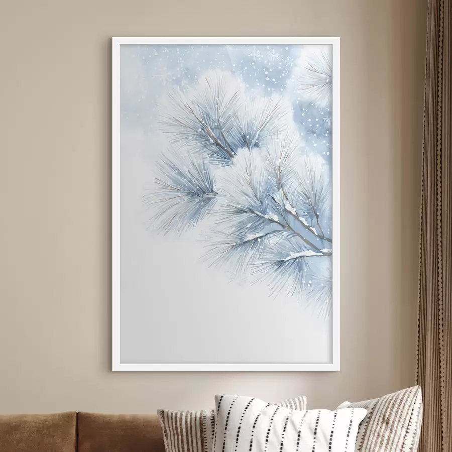 Fototapet zasněžená borovicová větev v akvarelovém stylu f47114