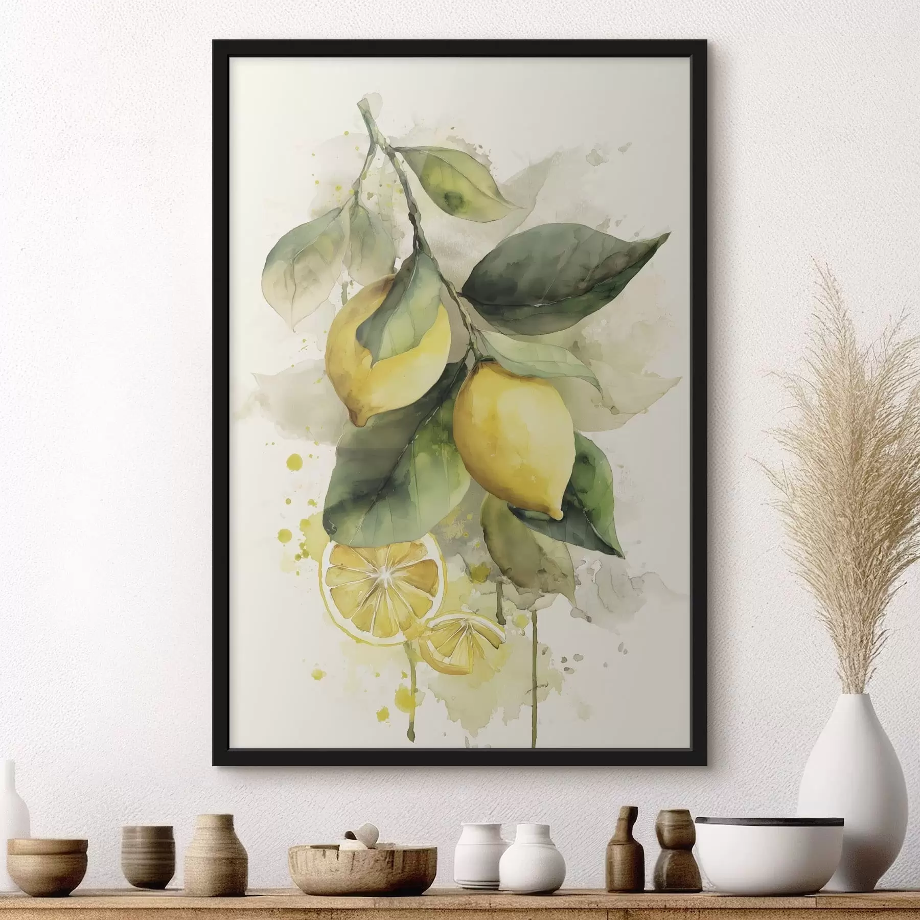 Fototapet větev ve stylu akvarelu s citrony f47123