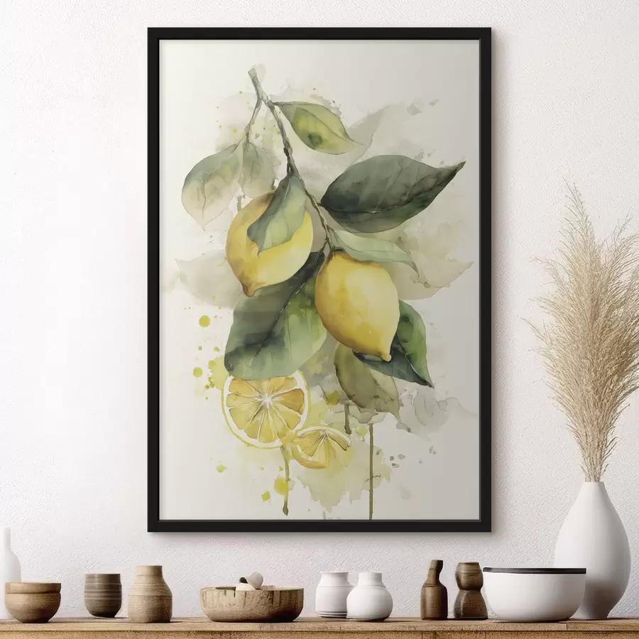 Fototapet větev ve stylu akvarelu s citrony f47123