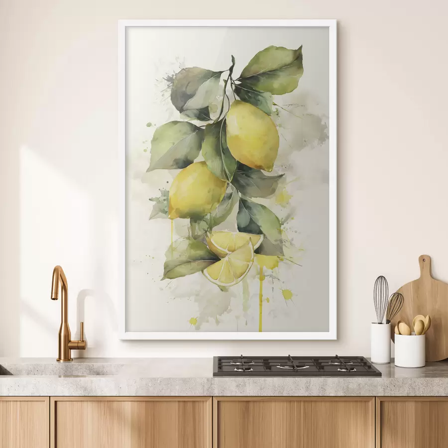 Fototapet větev ve stylu akvarelu s citrony f47124