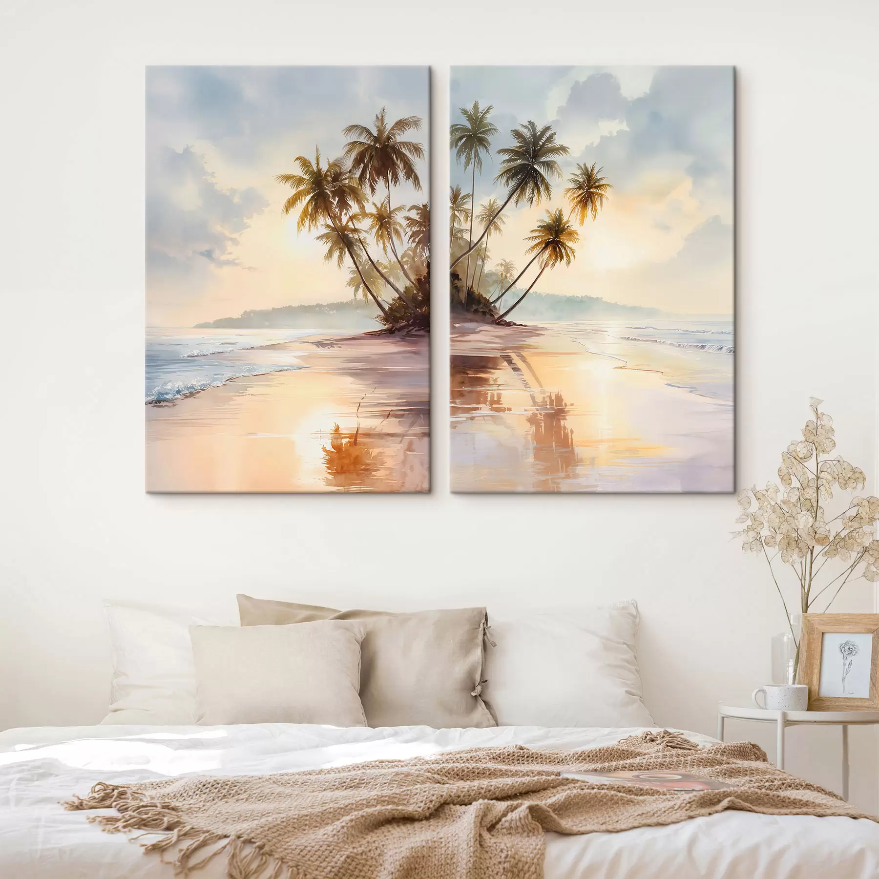 Obraz západ slunce na pláži na ostrově v akvarelovém stylu Č. m01177