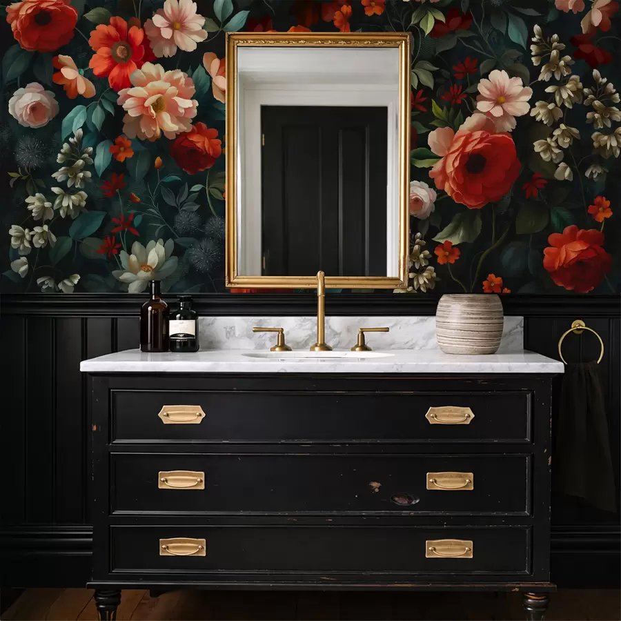 Fototapet Tmavý květinový vzor s bujnými zahradními květinami w05087