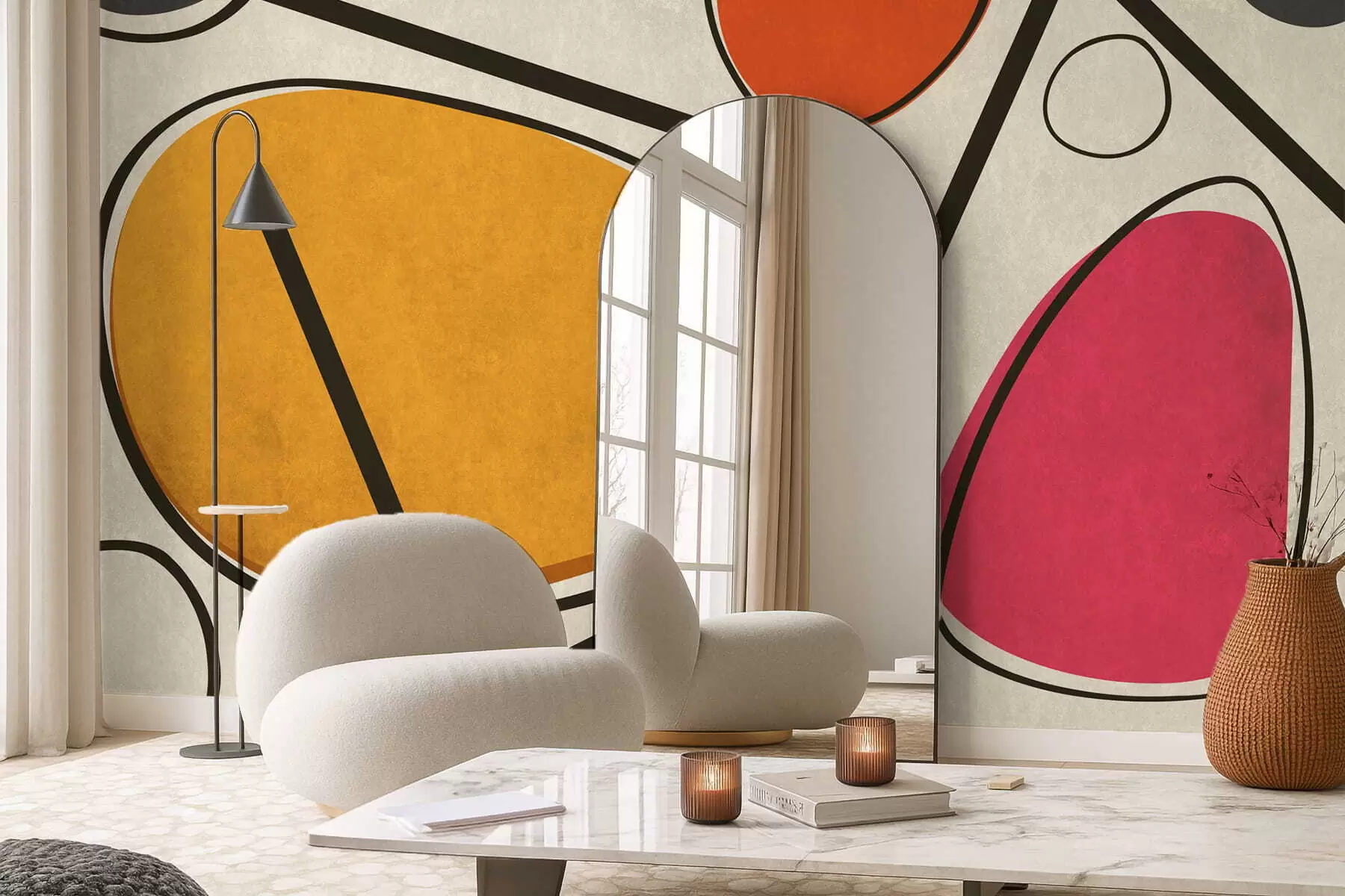 Fototapet Abstraktní tvary a linie s výraznými barevnými poli w05017